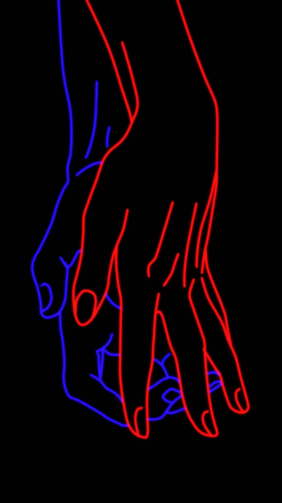 Holding Hands Neon Art In Black Wallpaper