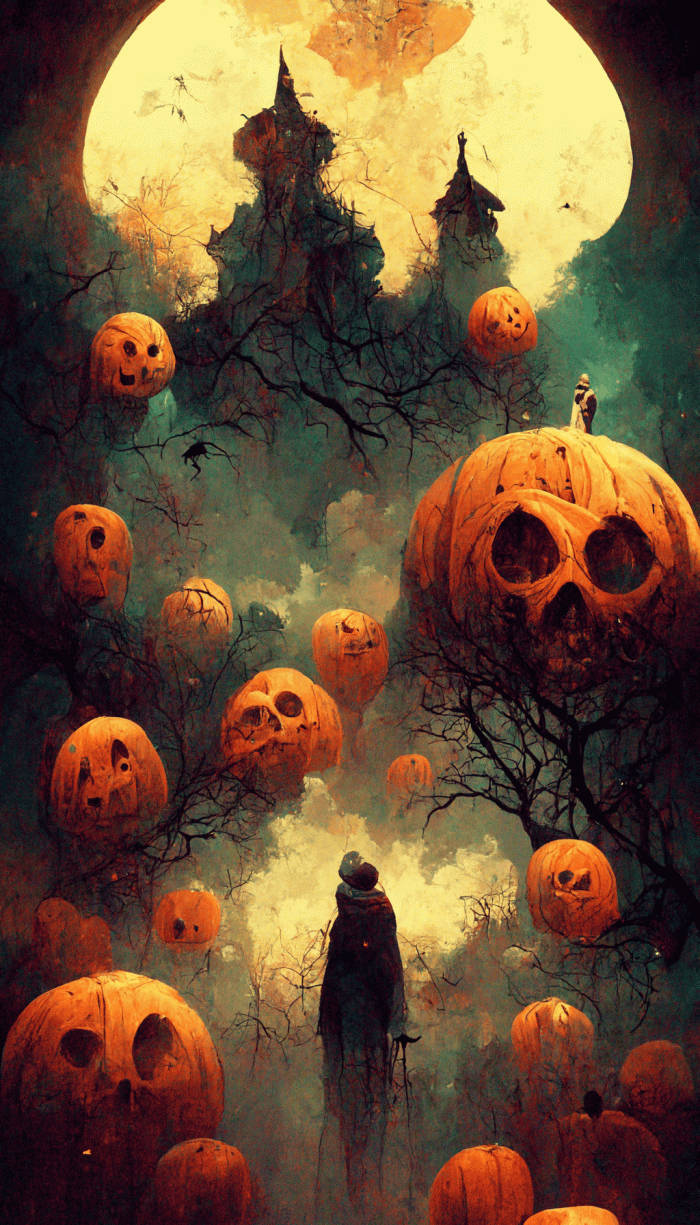 Huge Pumpkins In Forest Halloween Phone Wallpaper