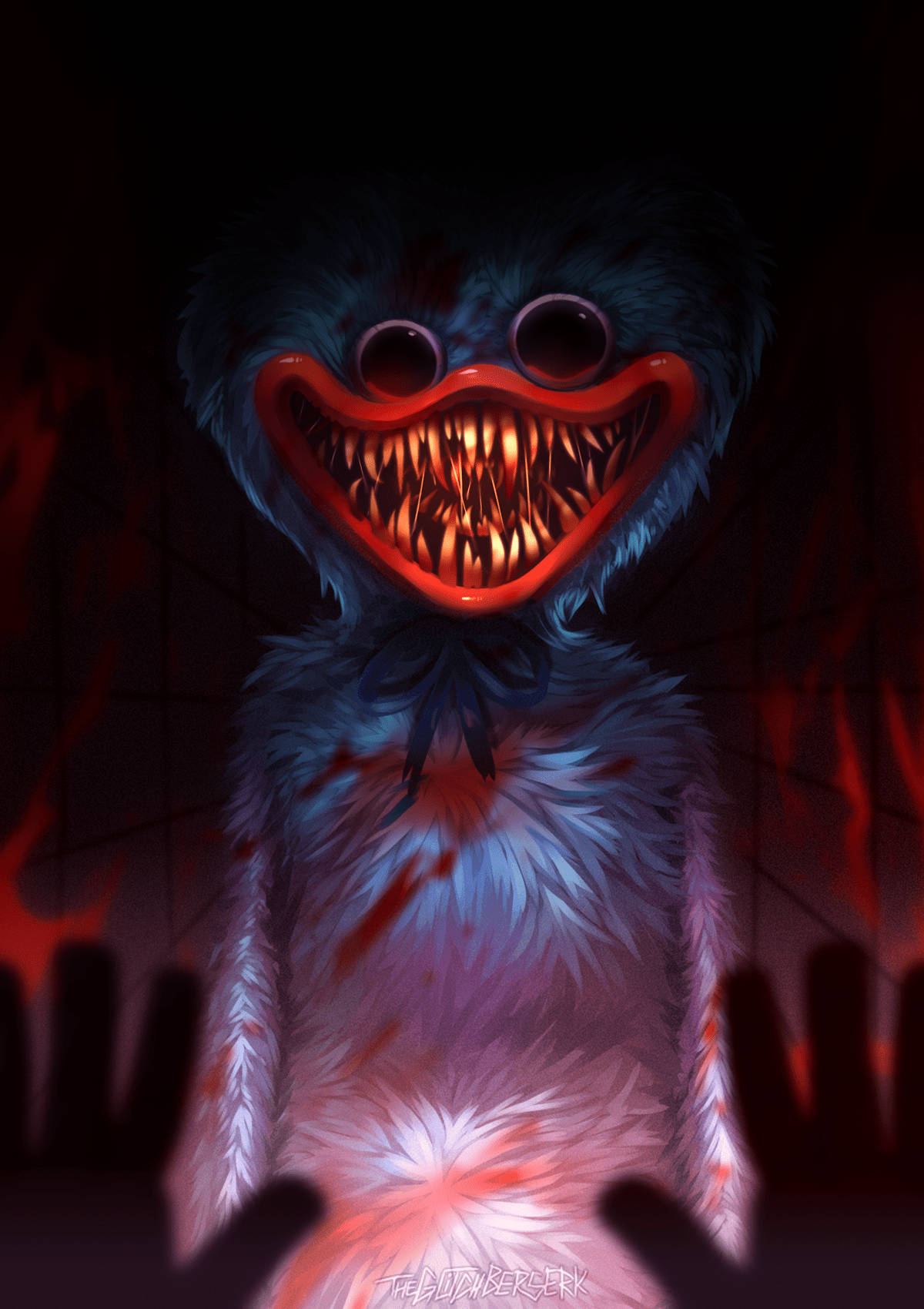 Huggy Wuggy Revealing Razor-sharp Teeth In A Chilling Grin Wallpaper