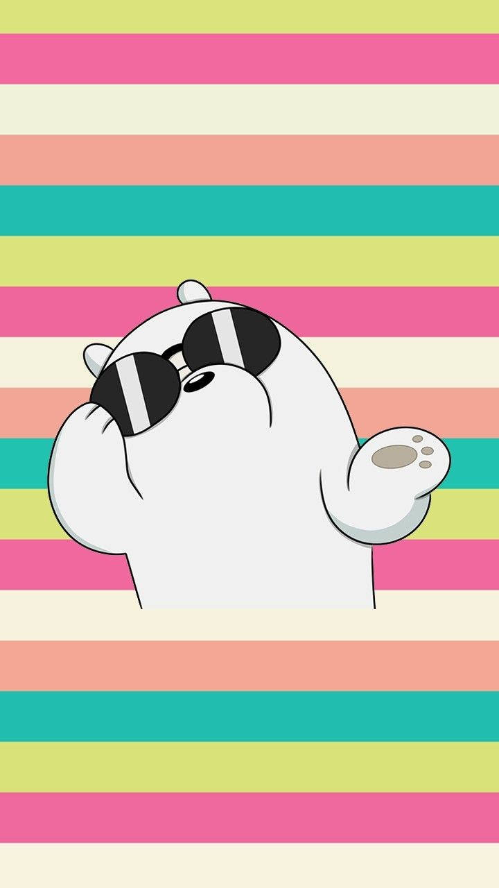 Ice Bear Cartoon On Colorful Striped Backdrop Wallpaper