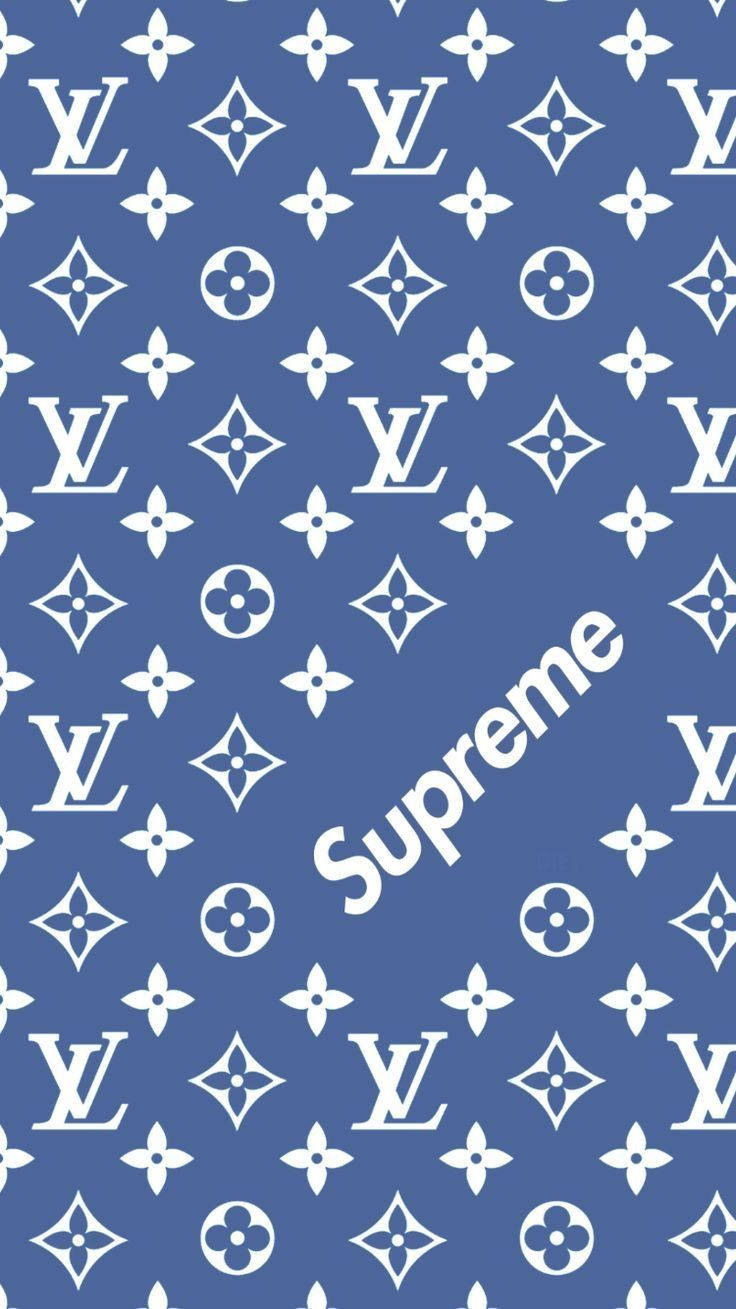 Iconic Lv And Supreme Logos Merge Together In A Modern Pattern. Wallpaper