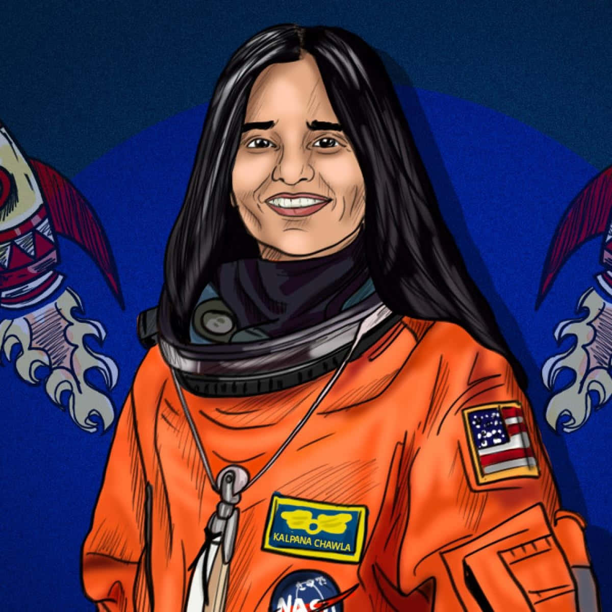 Illustrated Kalpana Chawla Astronaut Portrait Wallpaper