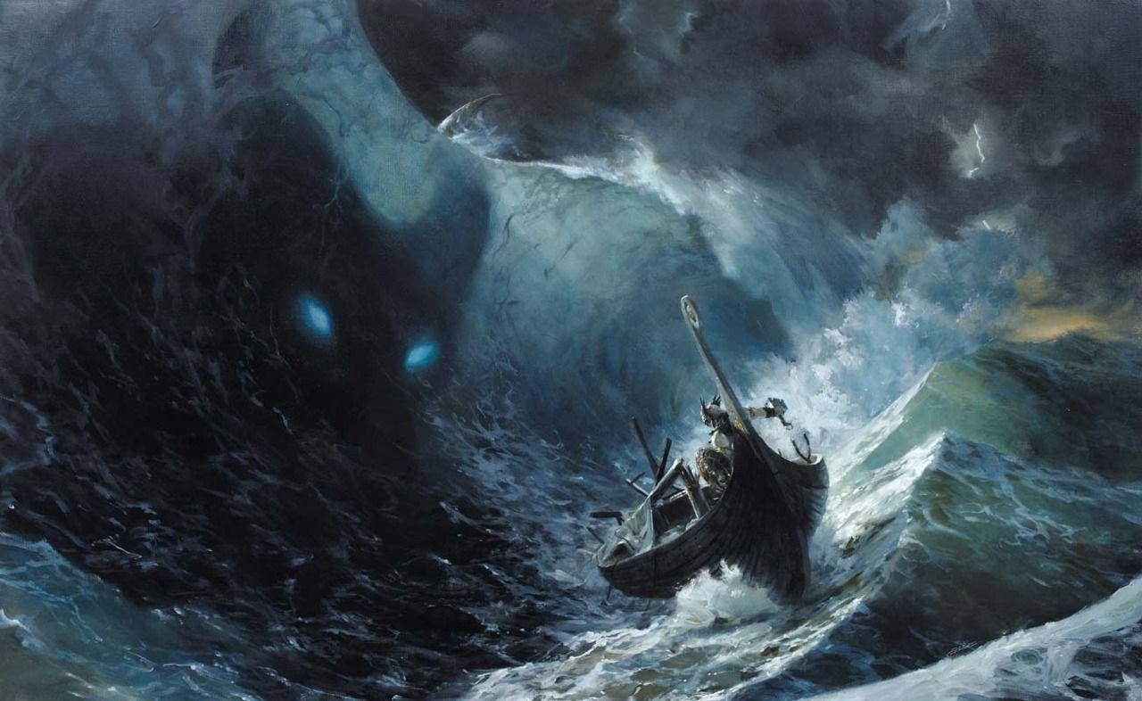 Image Ancient Viking Ship Sailing In A Stormy Sea Wallpaper