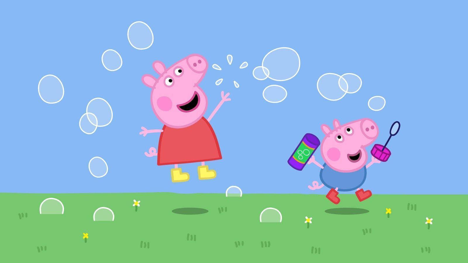 Image George And Peppa Pig Have Fun With Bubbles Wallpaper