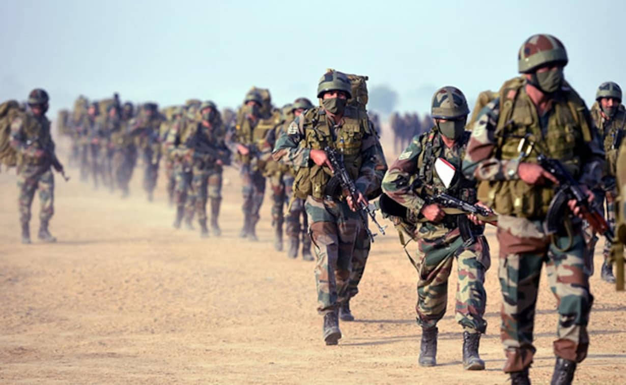 Indian Soldiers On Desert March Wallpaper