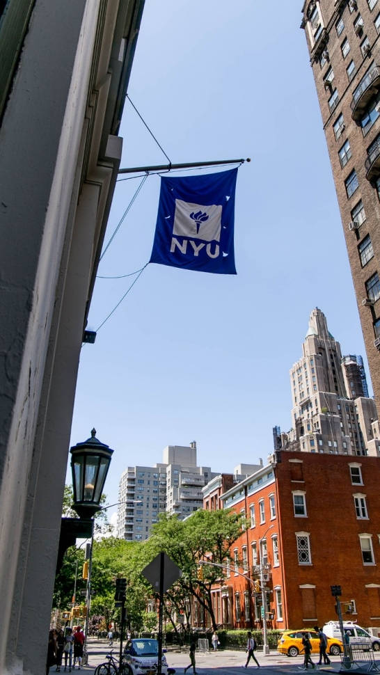 Inspiring View Of Nyu Banner Waving Strongly Wallpaper