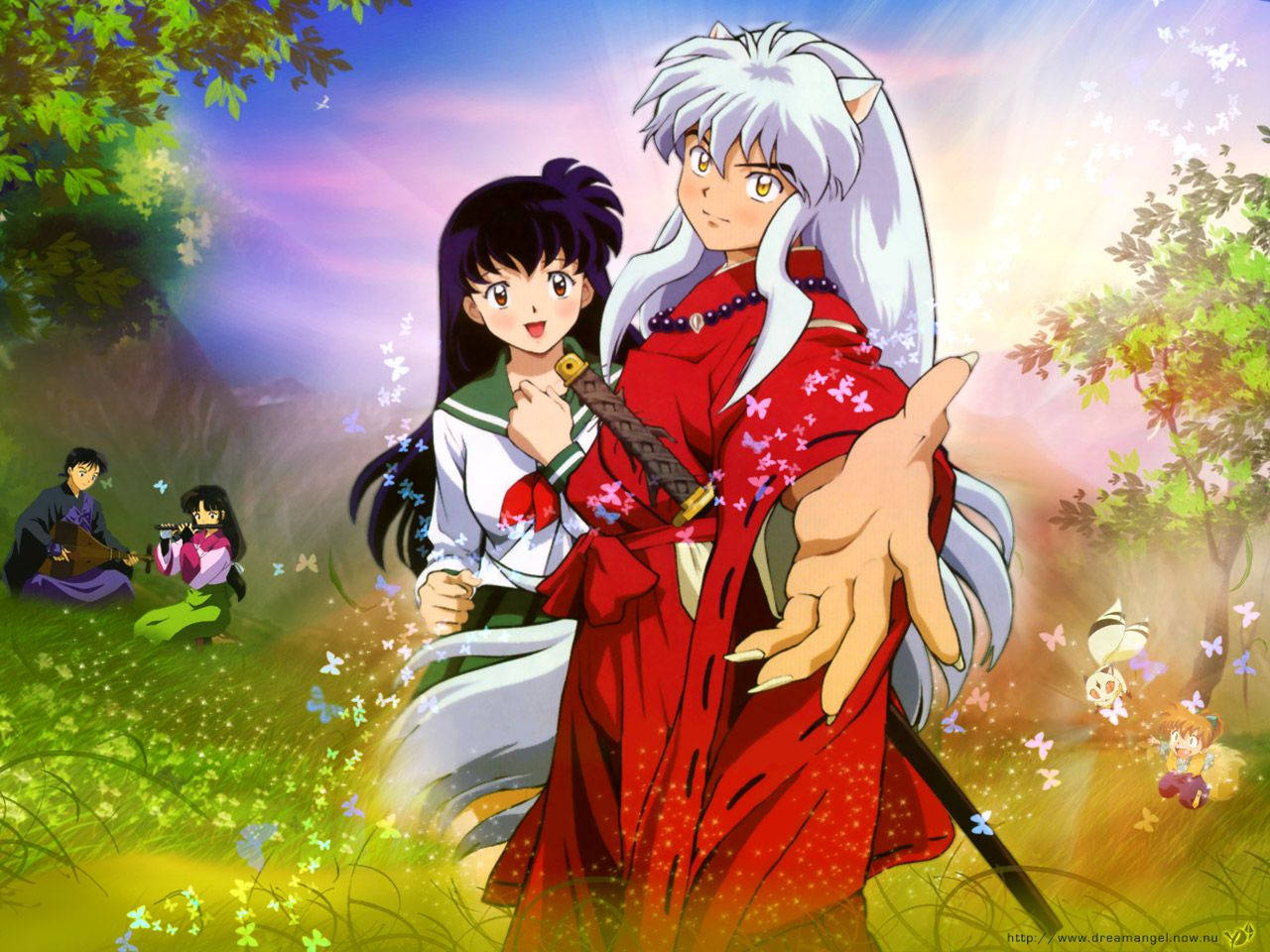 Inuyasha And Kagome In Garden Wallpaper