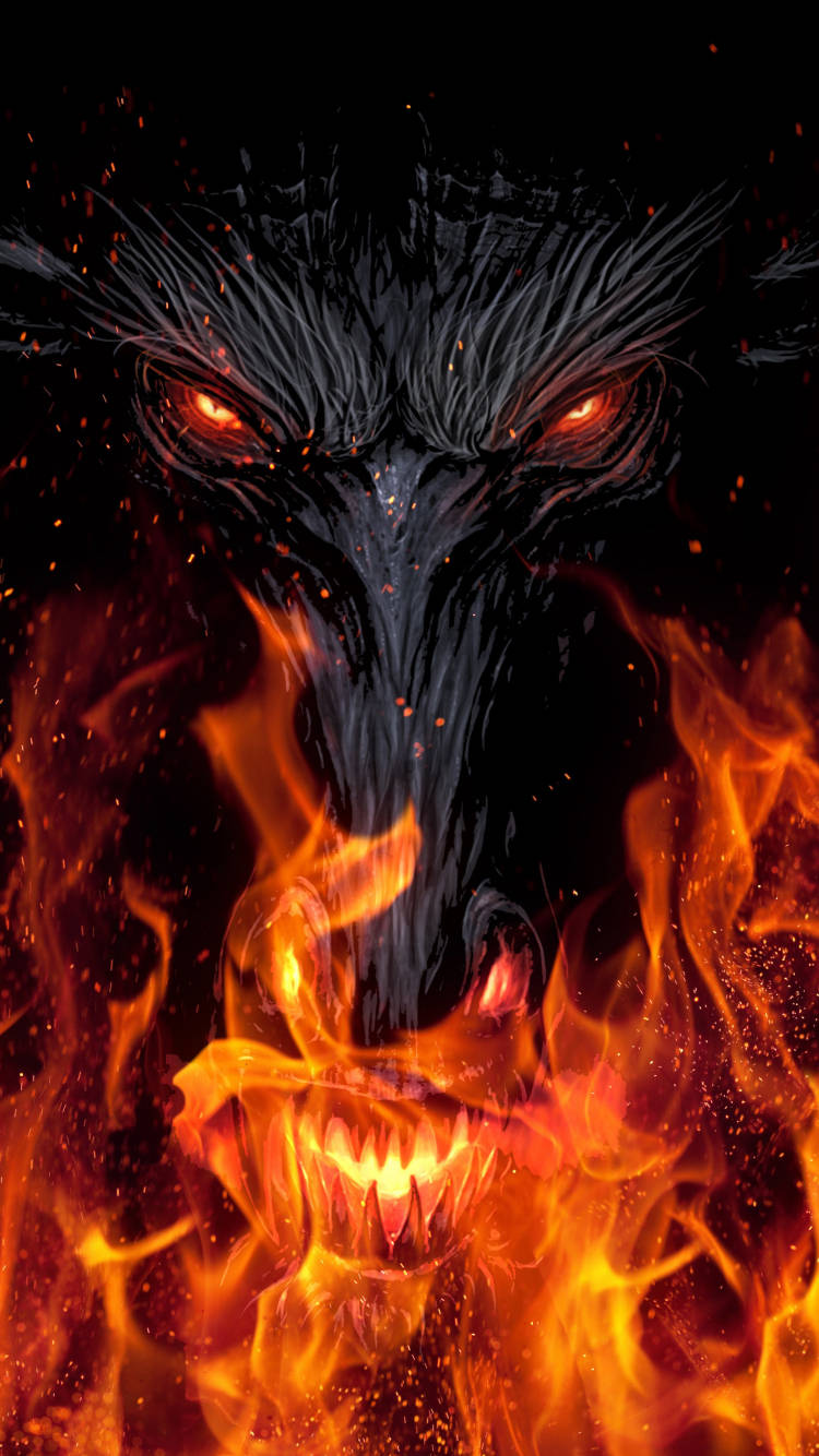 Iphone Black Wolf In Fire Wallpaper