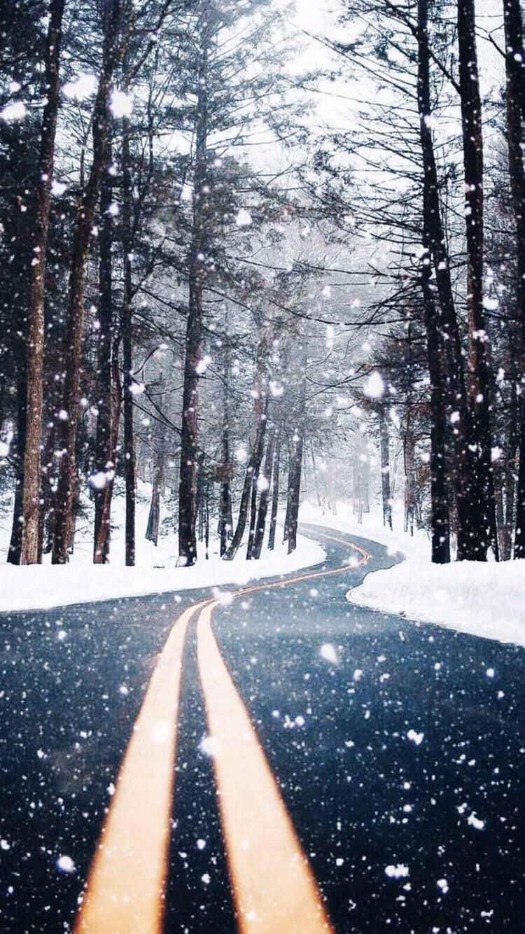 Iphone Christmas Snow Road Wallpaper