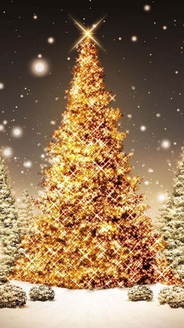 Iphone Gold Christmas Tree Snow Wallpaper