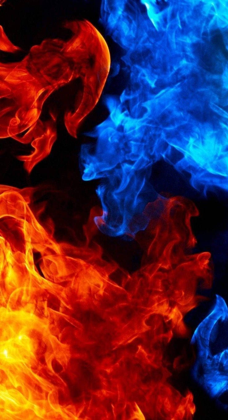 Iphone Red And Blue Fire Collide Wallpaper