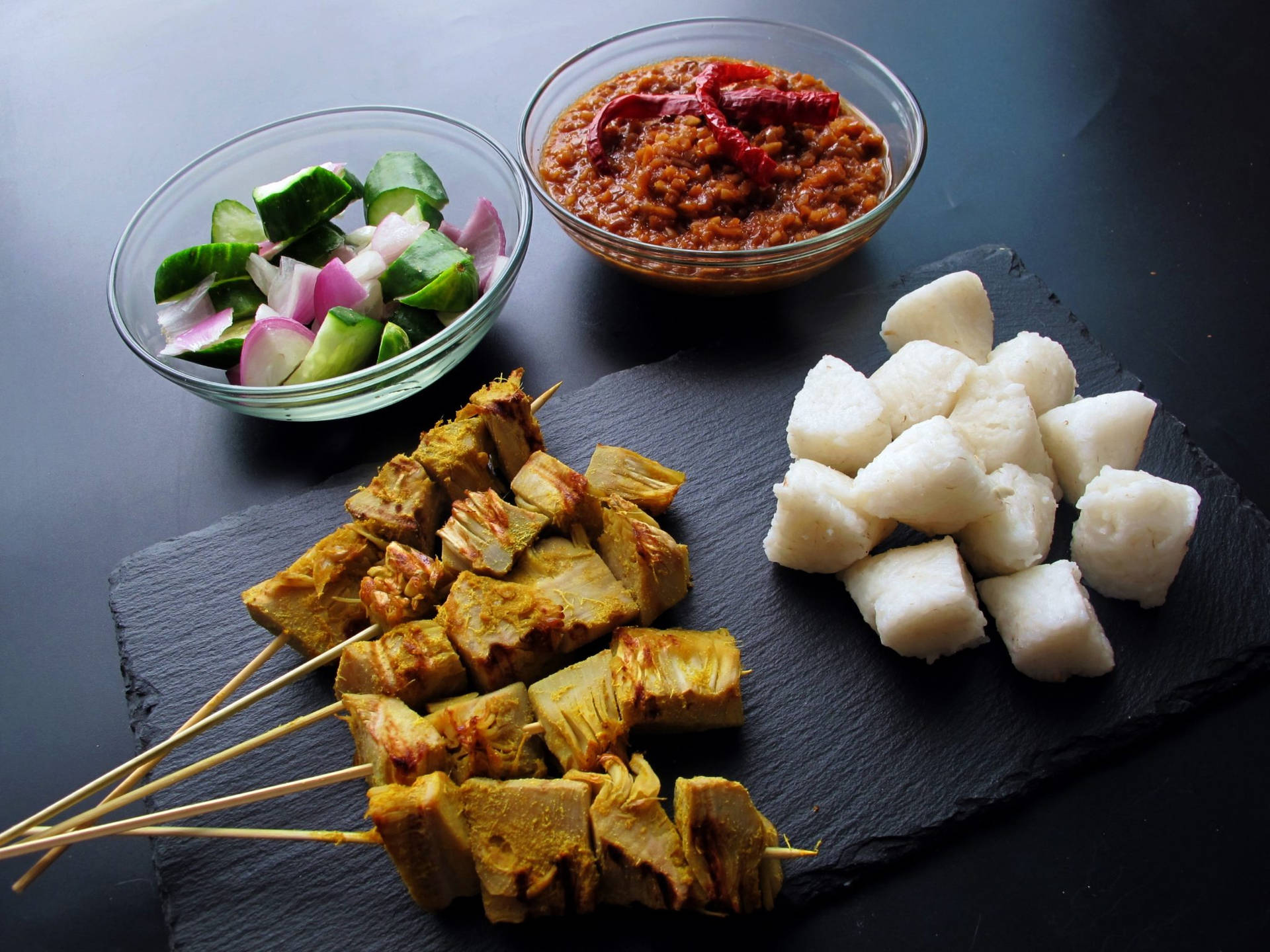 Jackfruit Satay With Peanut Sauce Topped With Chili Wallpaper