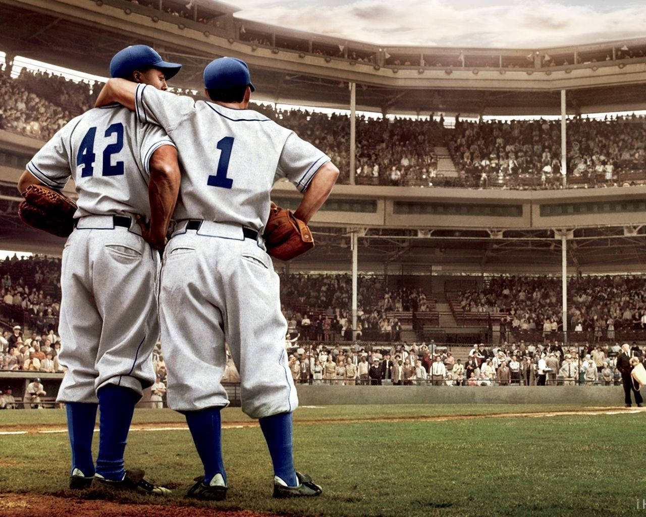 Jackie Robinson And Reese At Stadium Wallpaper