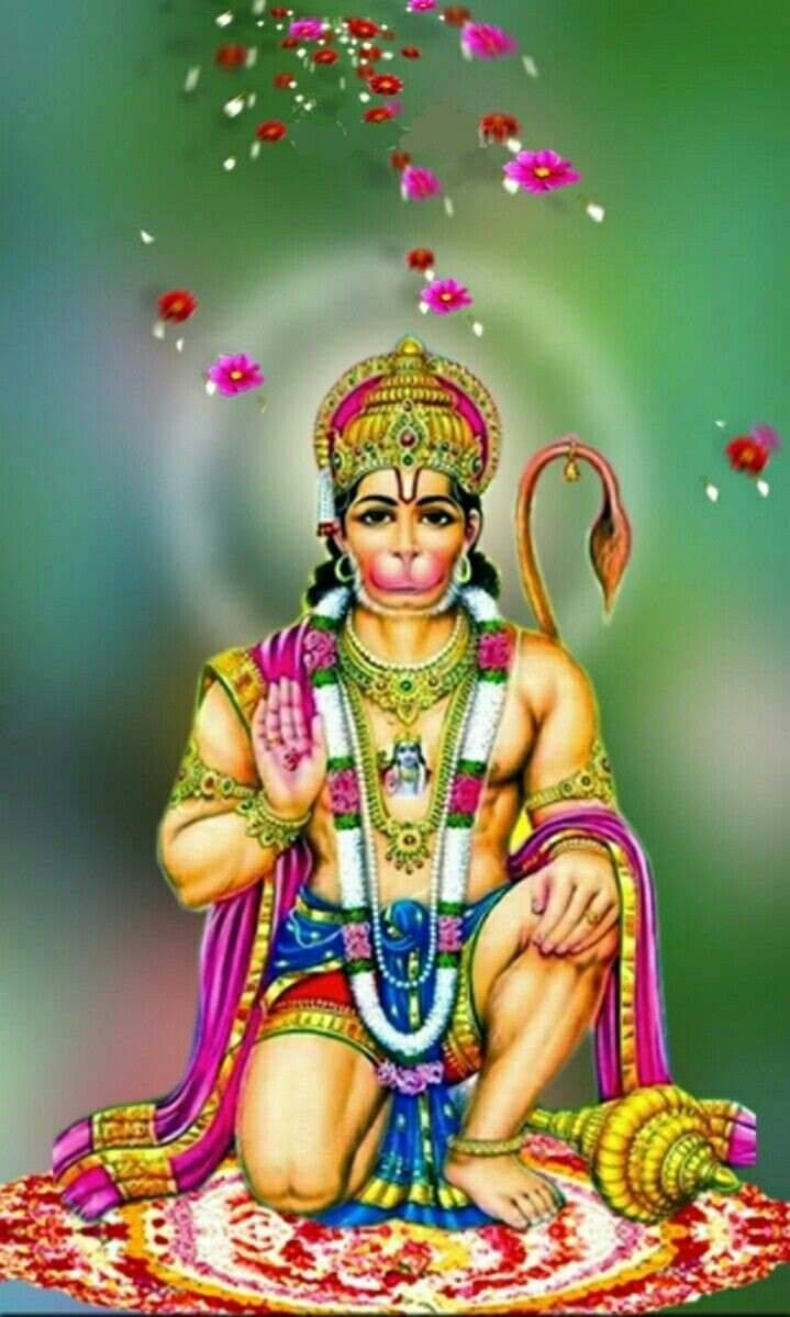 Jai Hanuman Green Flowers Wallpaper