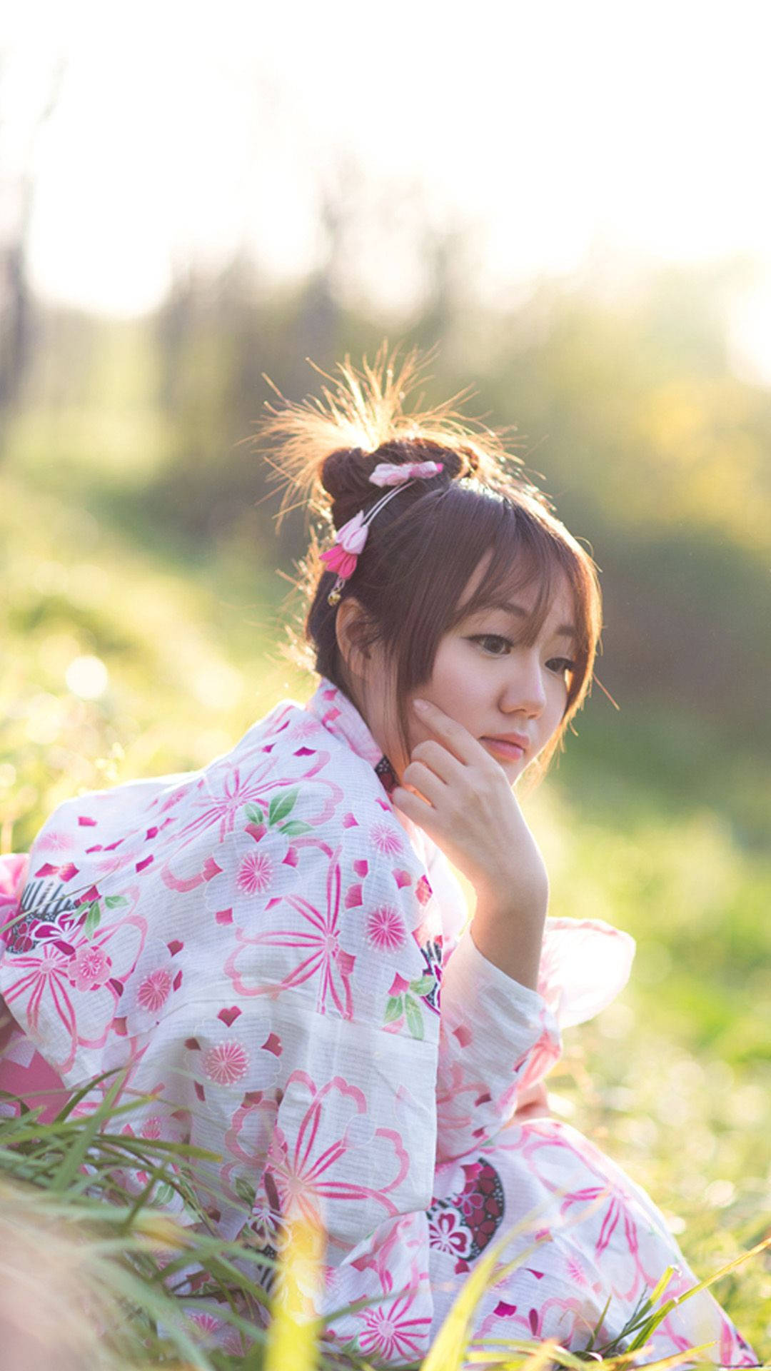 Japan Girl Floral Yukata Wallpaper