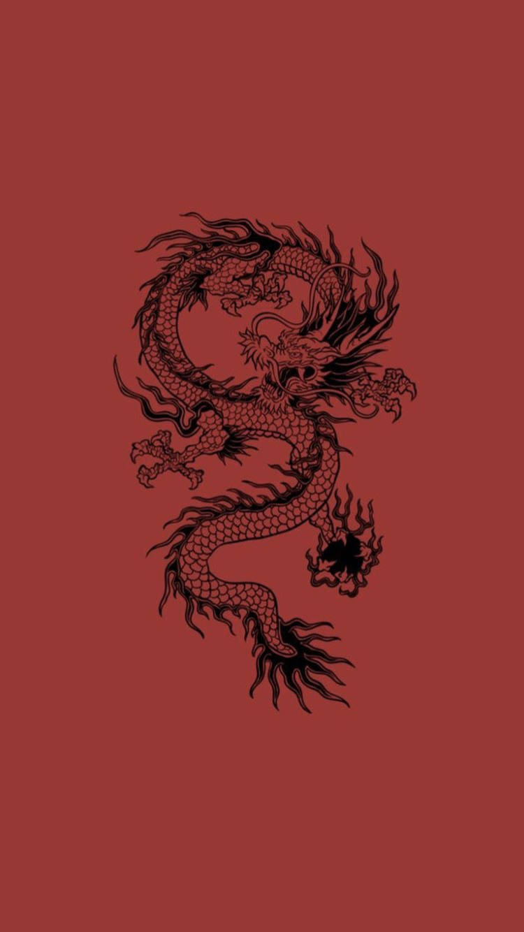 Japanese Dragon In Black Outline Wallpaper