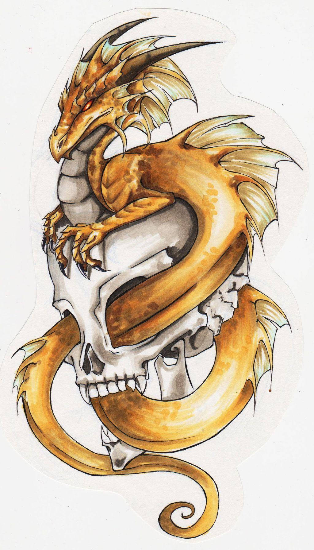 Japanese Dragon Tattoo Skull Art Wallpaper