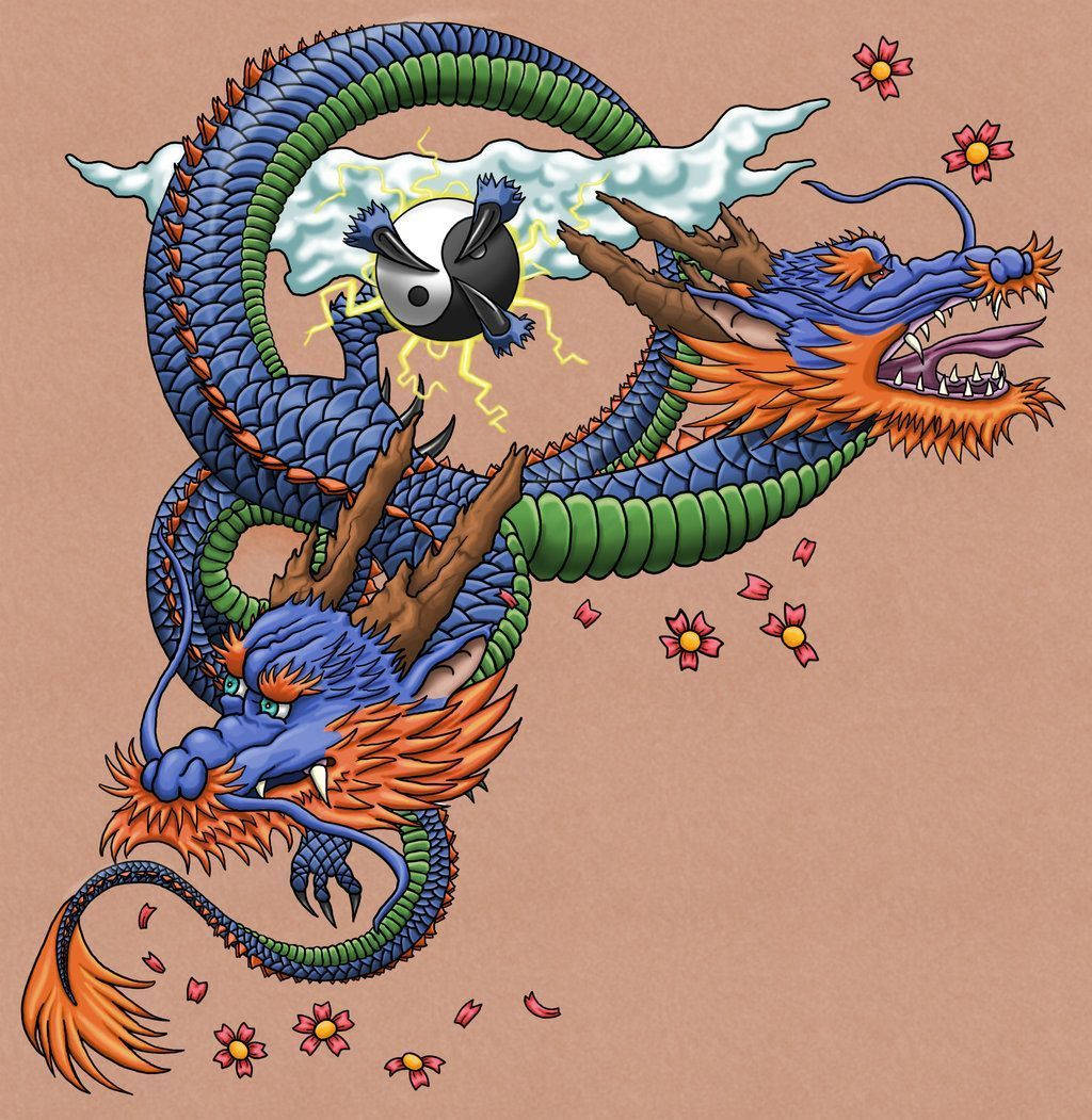 Japanese Dragon With Two Heads Wallpaper