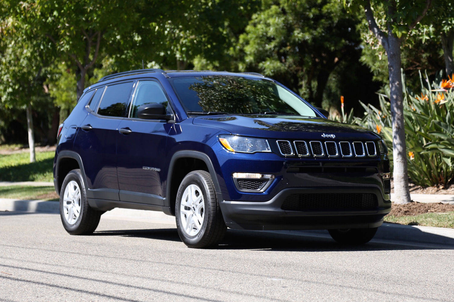 Jeep Compass Dark Blue On Road Wallpaper