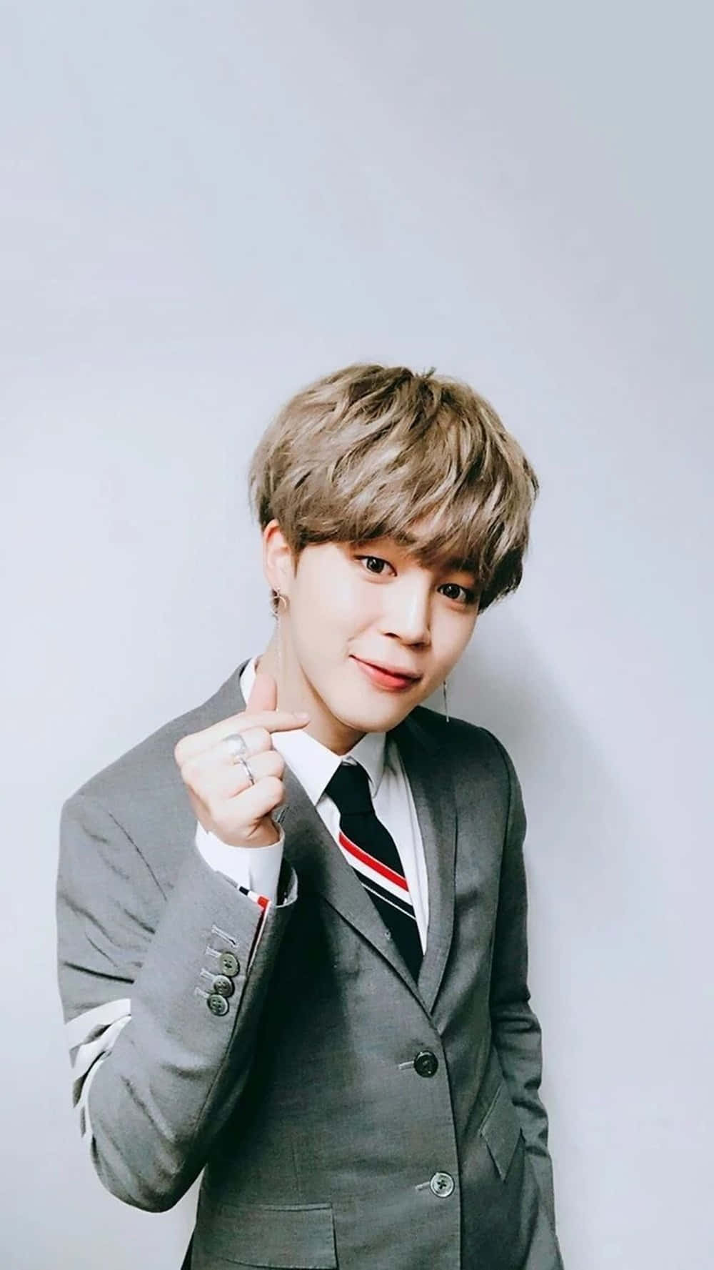 Jimin Bts Finger Heart Grey Suit Wallpaper