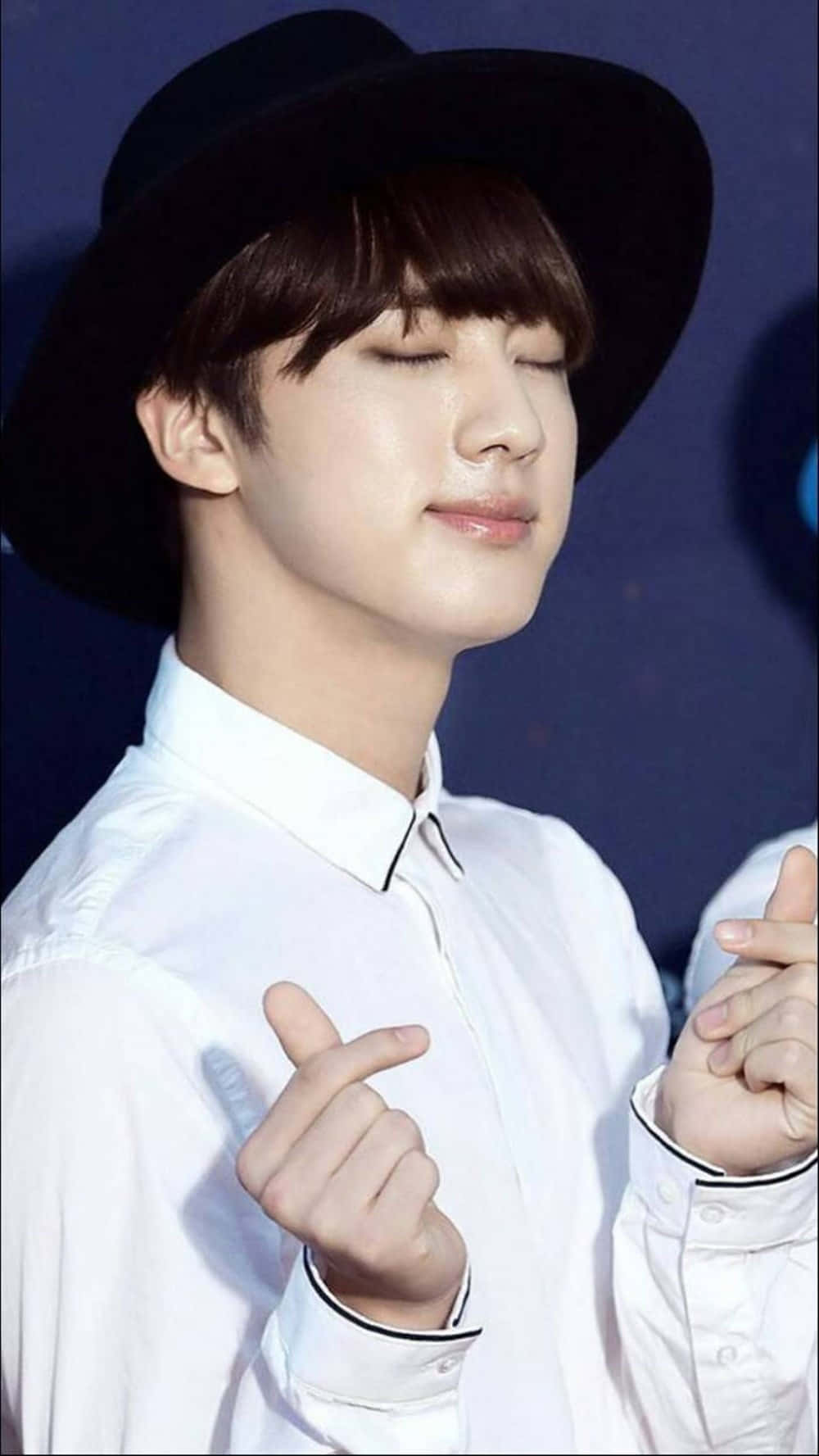 Jin Bts Finger Heart Closed Eyes Wallpaper