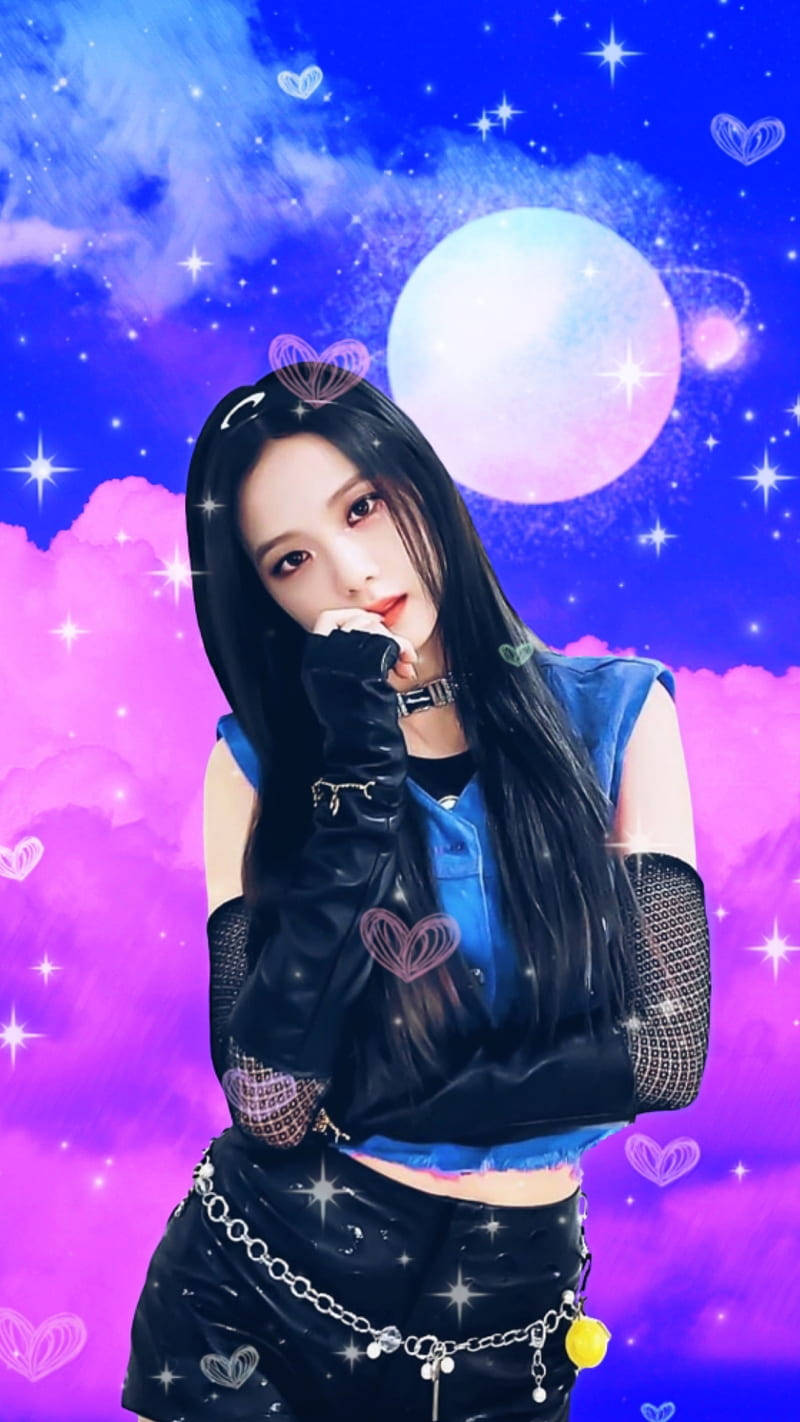 Jisoo Cute Blue Outfit Aesthetic Wallpaper