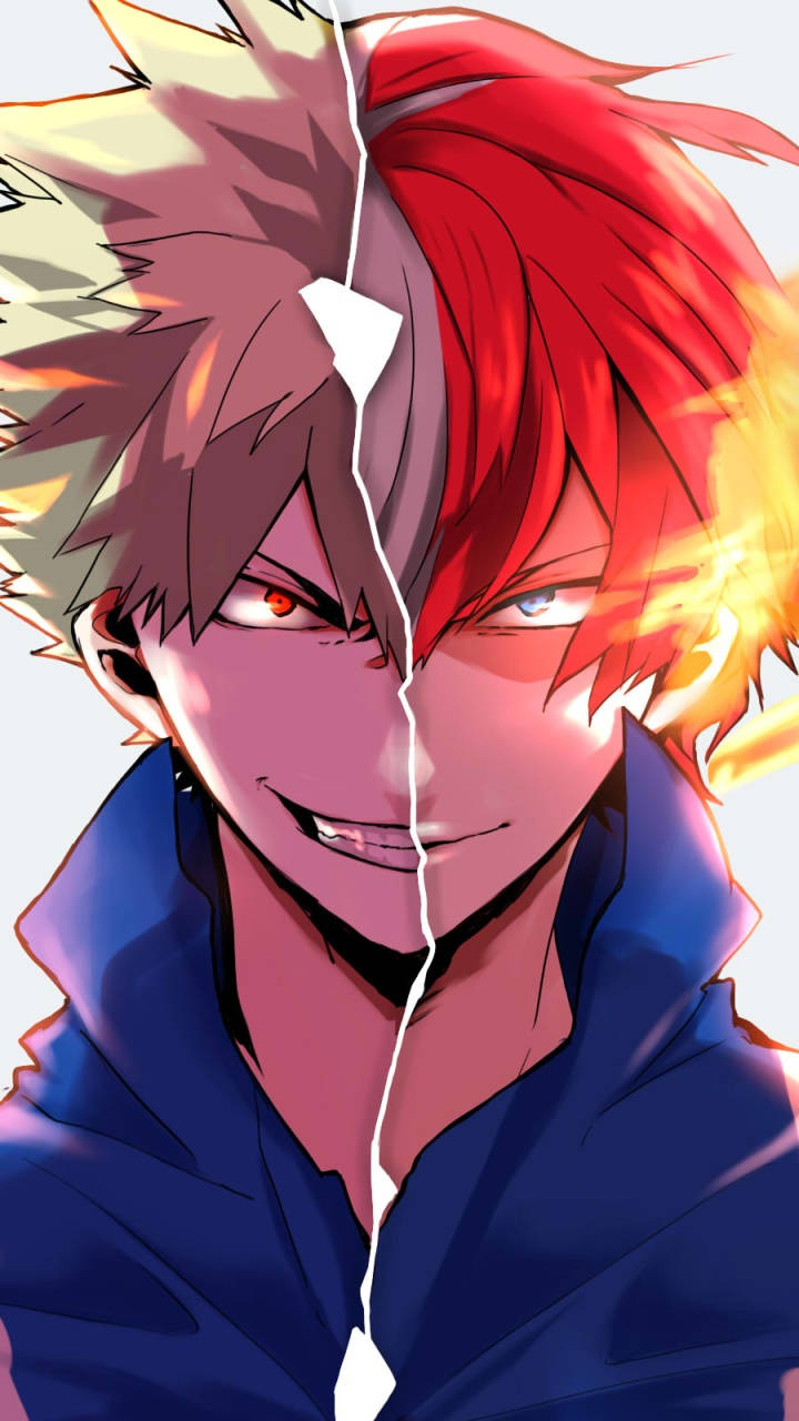 Join The Heroes, Deku, Todoroki, And Bakugo, As They Battle Against Evil Forces. Wallpaper