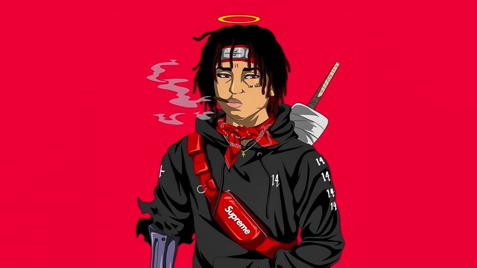 Juice Wrld Anime In Bright Red Wallpaper