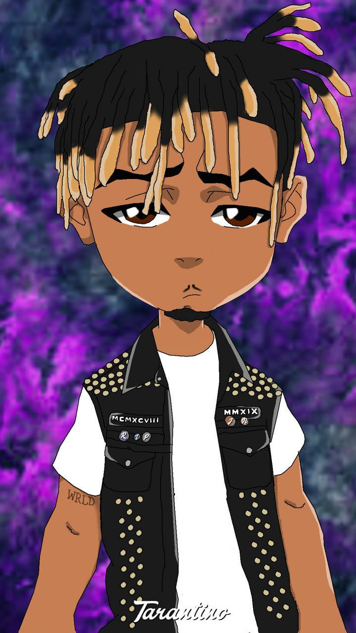 Juice Wrld Anime In Purple Abstract Wallpaper