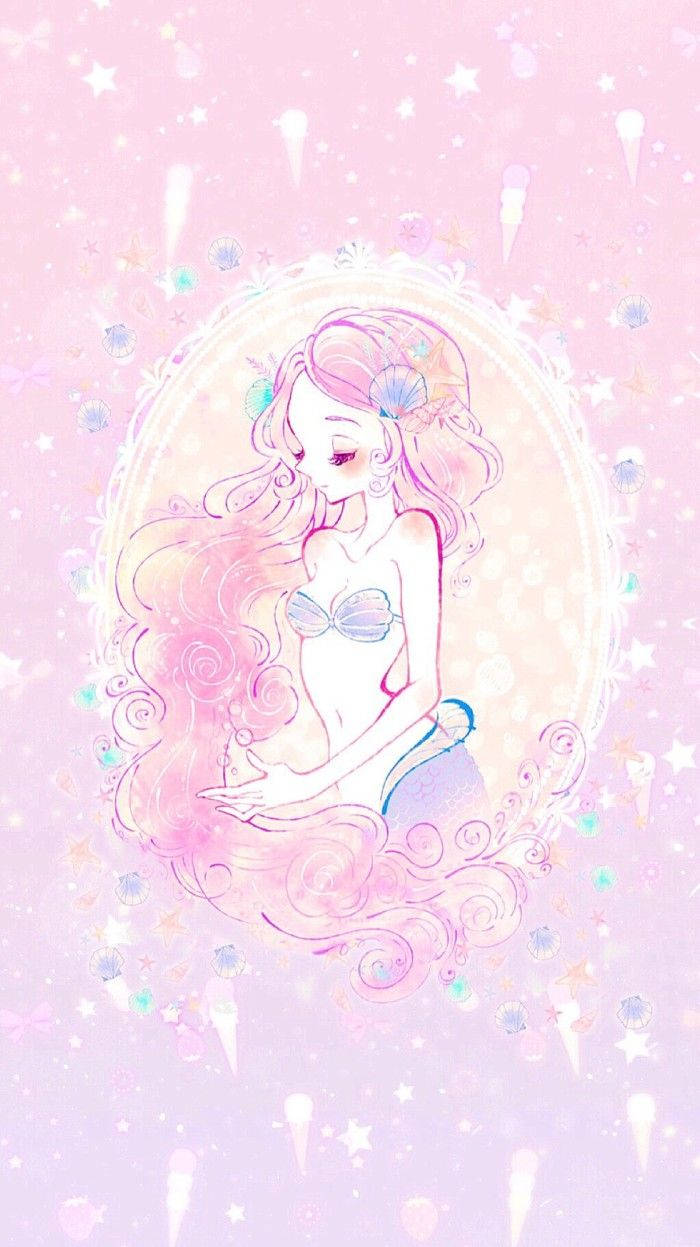 Kawaii Pink Mermaid Framed Wallpaper