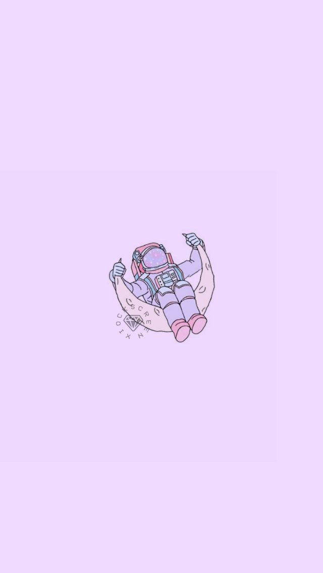 Kawaii Purple Astronaut On Moon Wallpaper