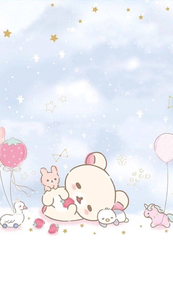 Kawaii Rilakkuma With Pink Characters Wallpaper