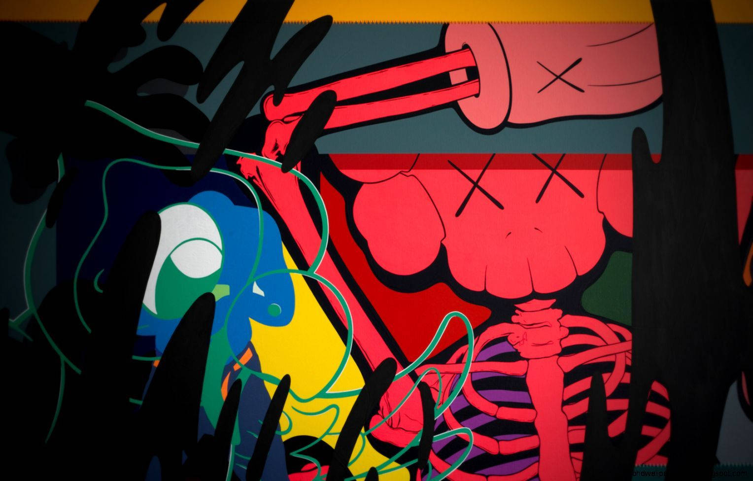 Kaws Skeleton Graffiti Art Paint Wallpaper