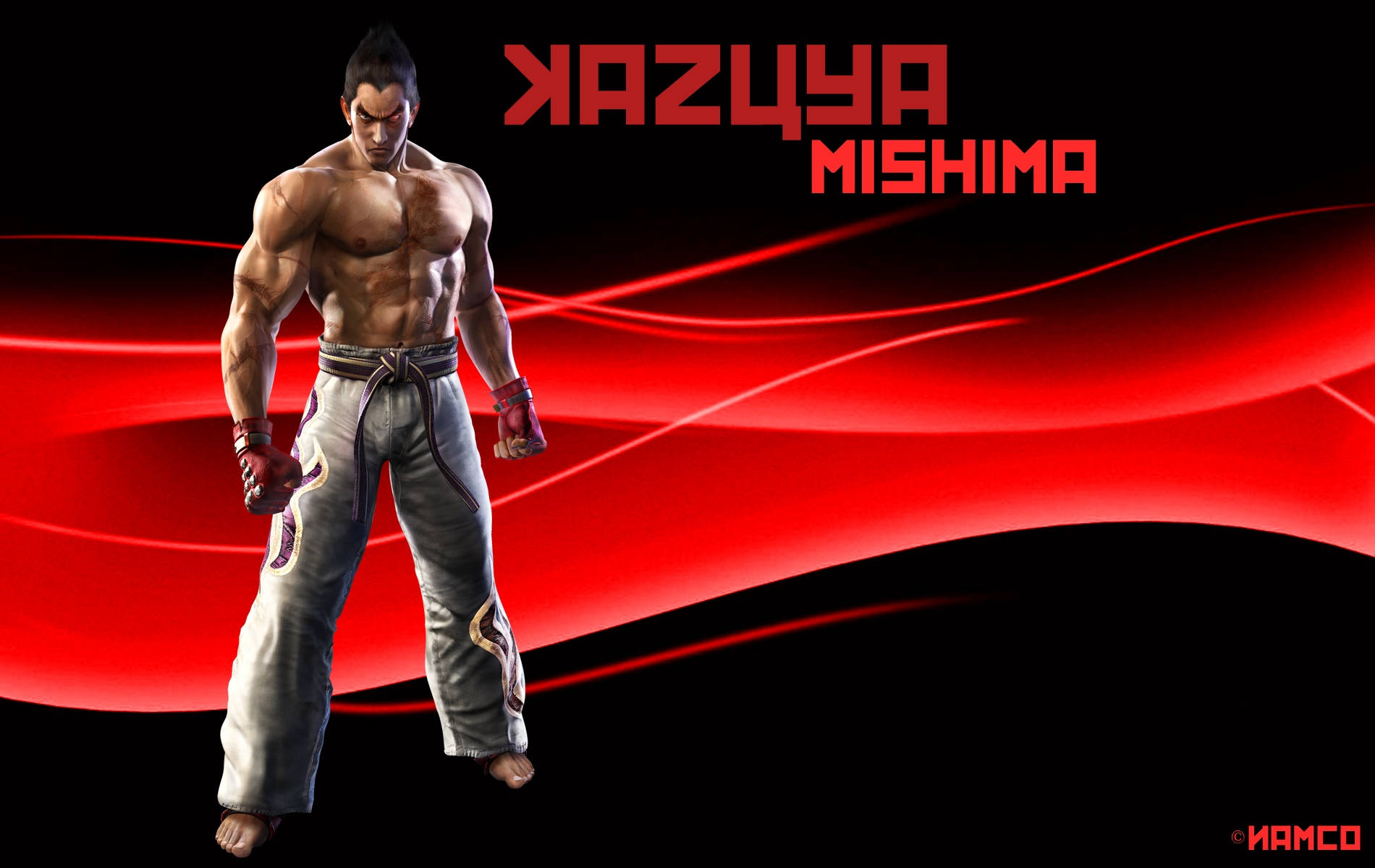 Kazuya Mishima In Digital Red Wave Wallpaper