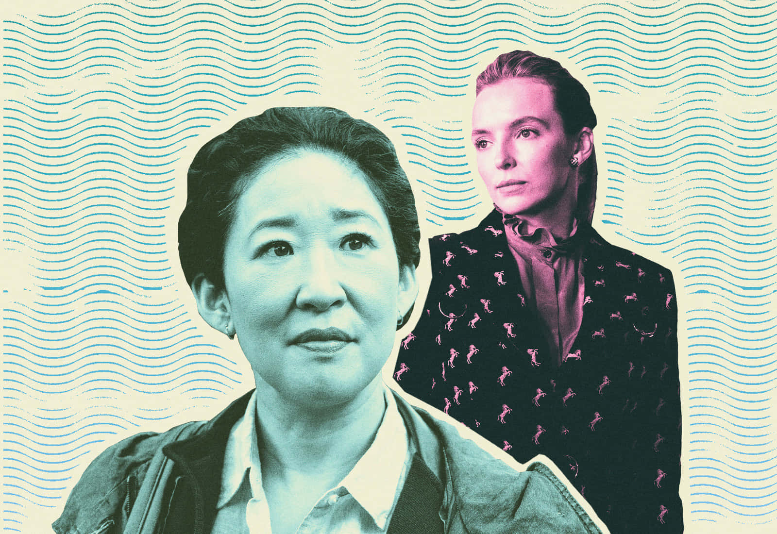 Killing Eve Duo Artistic Backdrop Wallpaper