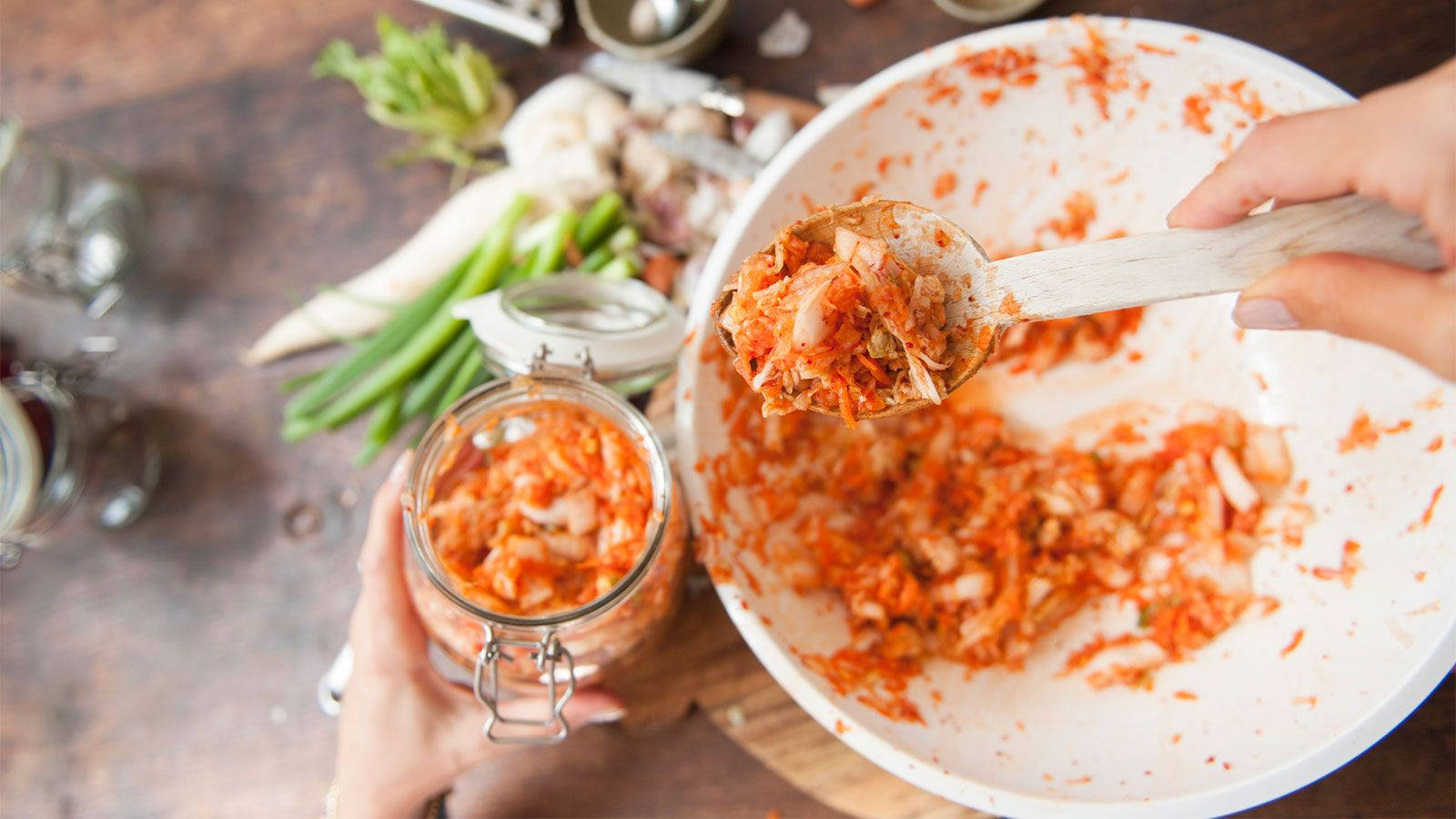 Kimchi Rice On White Dish Wallpaper