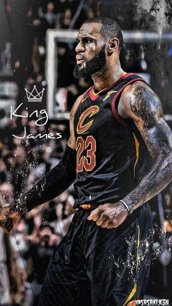 King Lebron James In Black Jersey Wallpaper