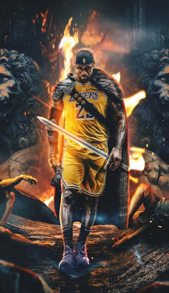 King Lebron James With Sword Wallpaper