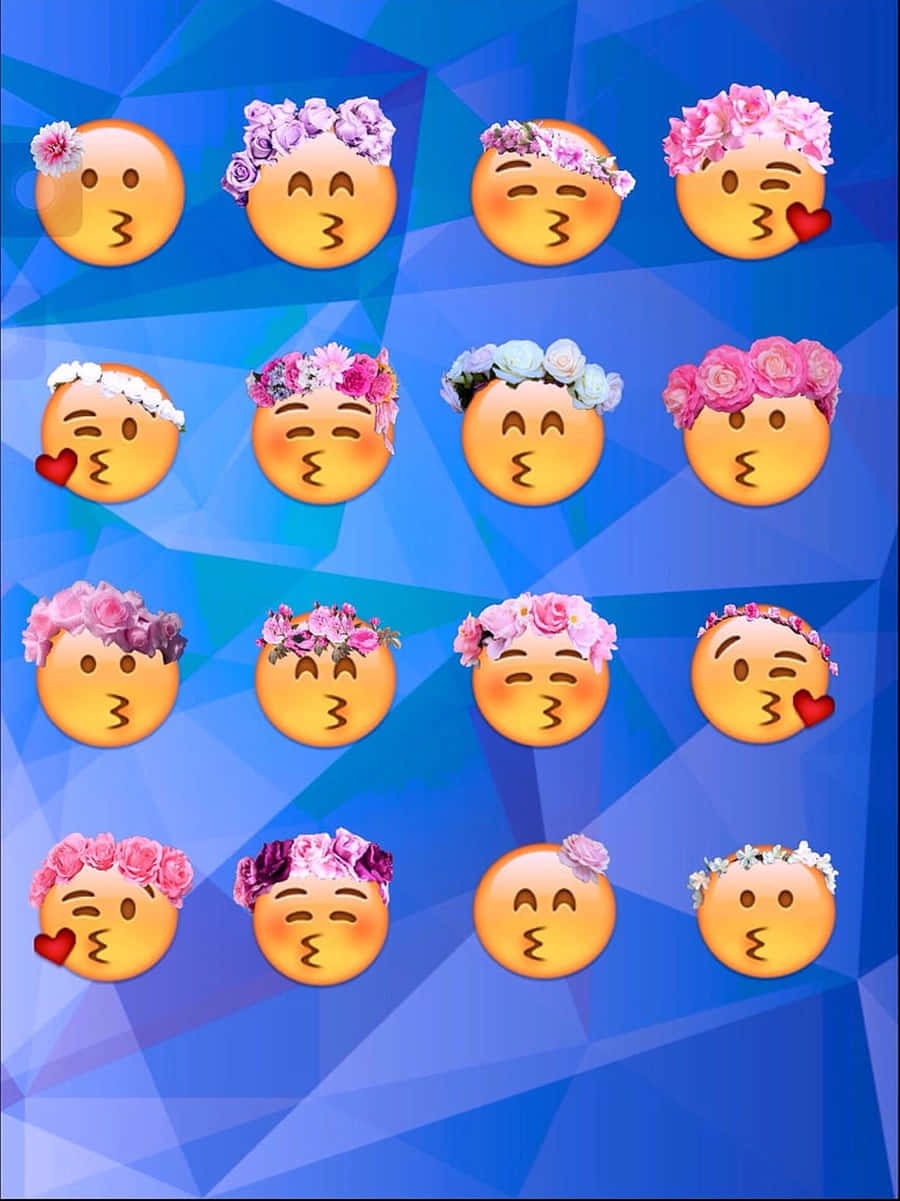Kissing Emoji Girls With Flower Crowns Wallpaper