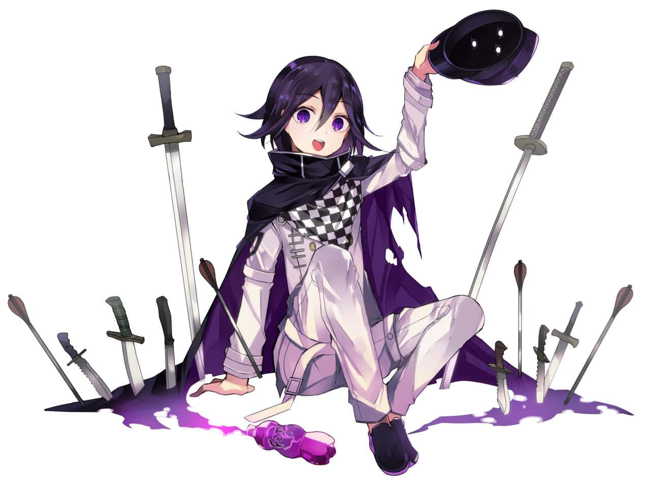 Kokichi Ouma Sitting With Swords Wallpaper