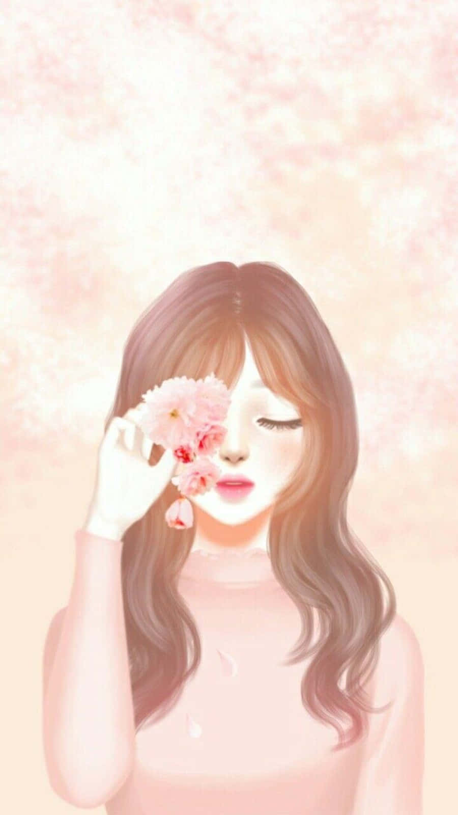 Korean Anime Girl Hiding Eye With Flower Wallpaper