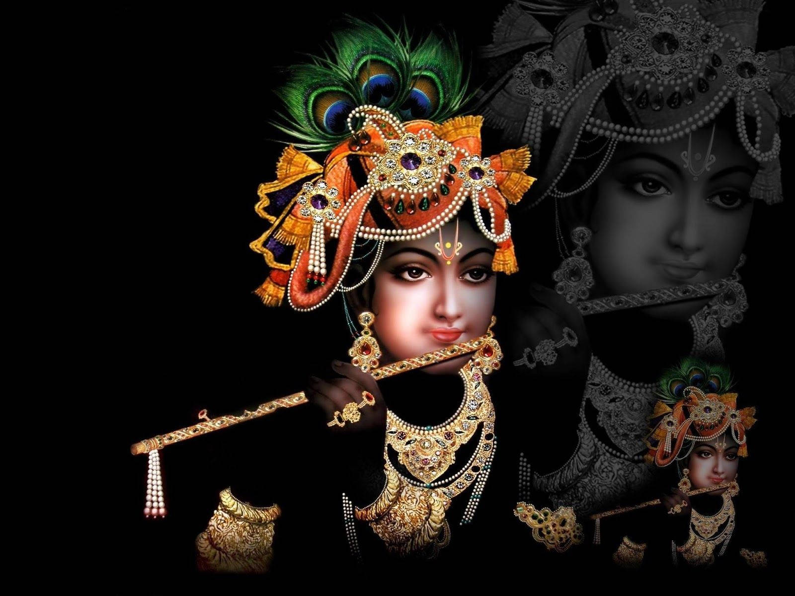 Krishna Aesthetic Black Art Wallpaper