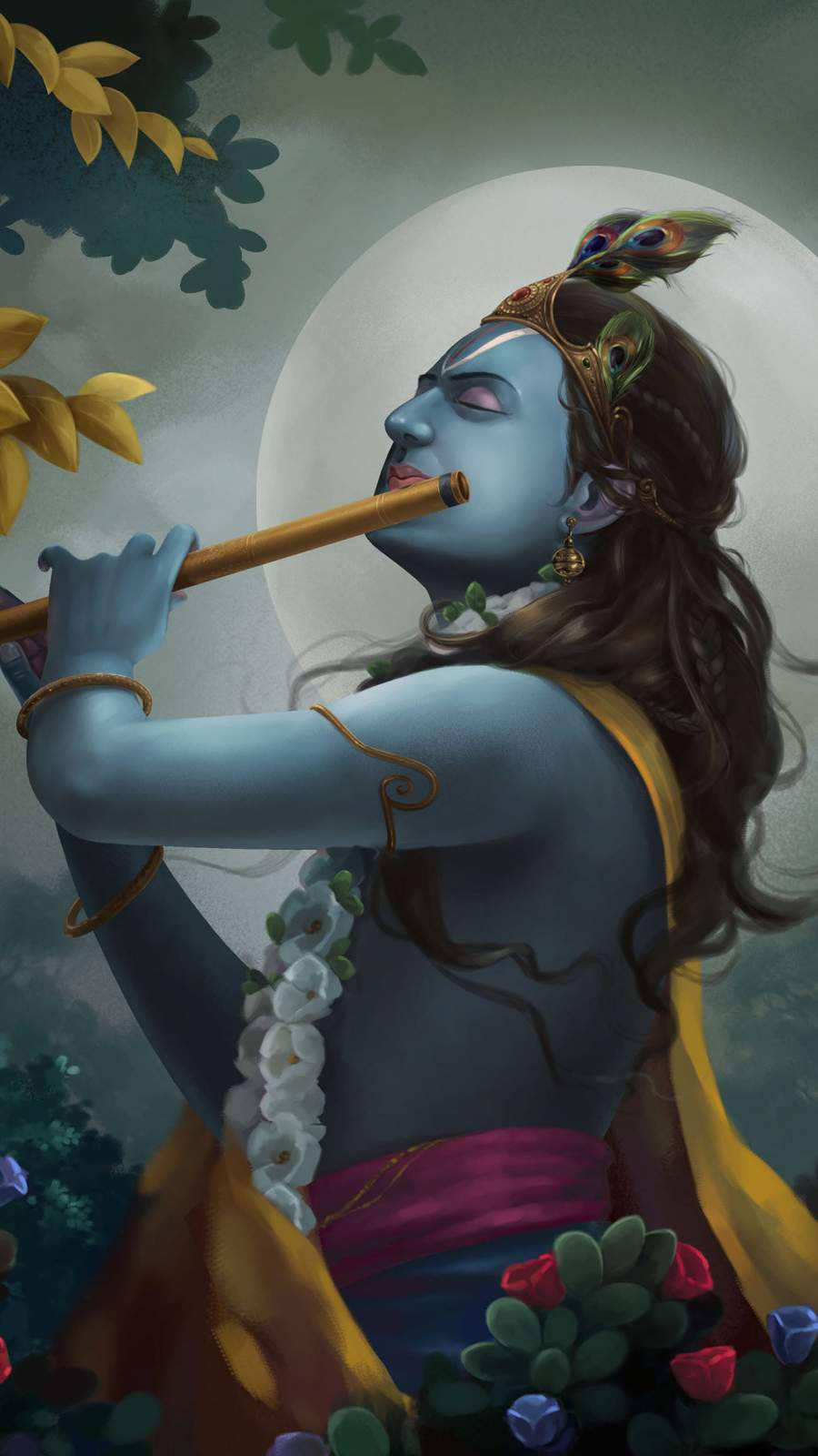 Krishna Iphone Bansuri Full Moon Wallpaper