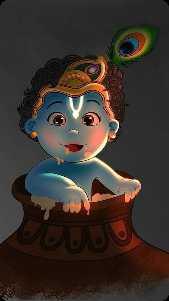 Krishna Phone Baby In Butter Vase Wallpaper