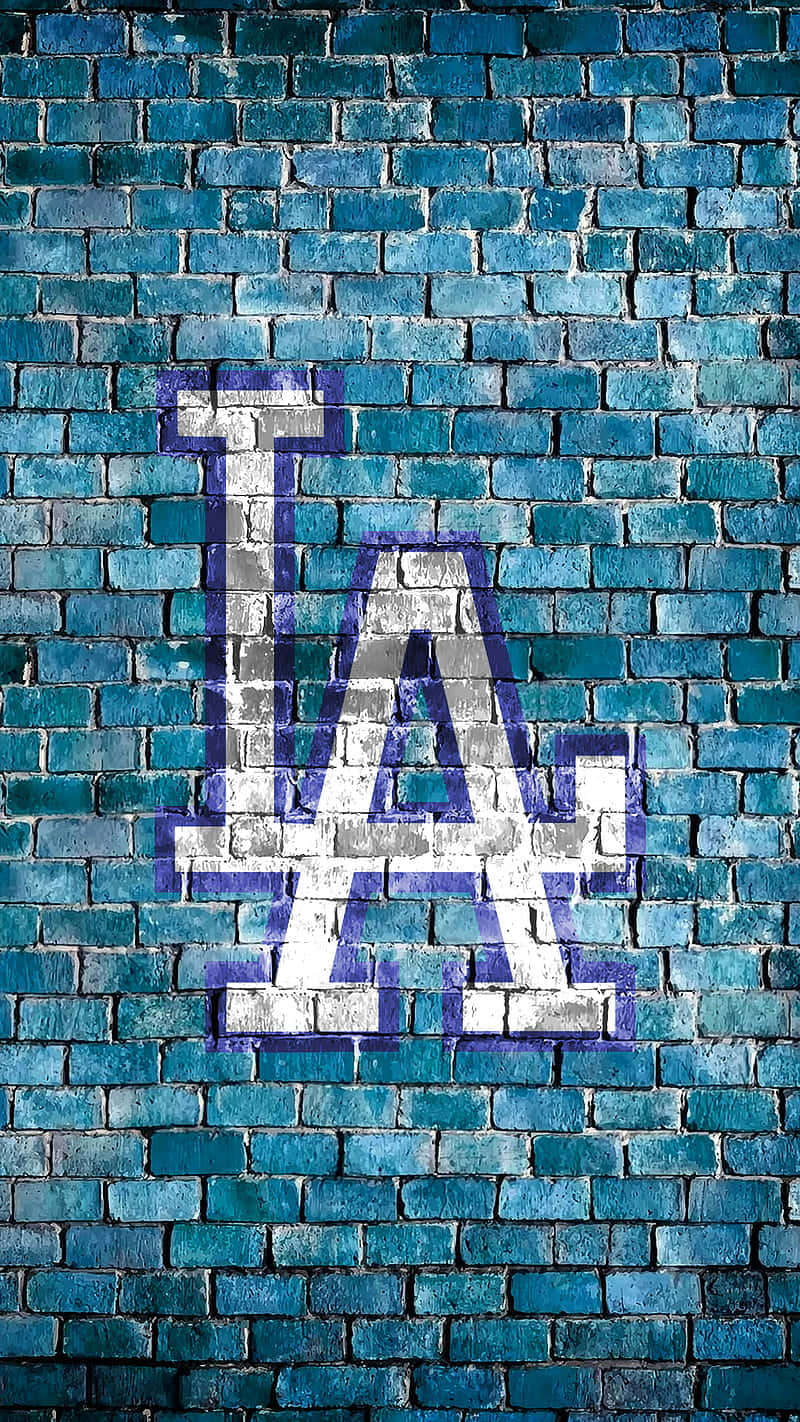 L A Dodgers Logoon Brick Wall Wallpaper