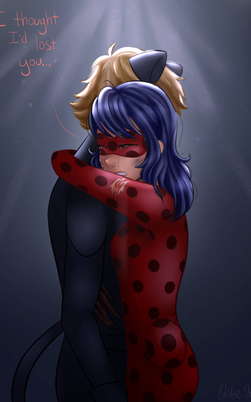 Ladybug And Cat Noir Kiss Crying Hug Wallpaper