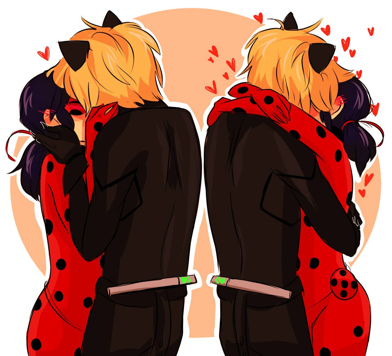 Ladybug And Cat Noir Kiss Mirrored Art Wallpaper