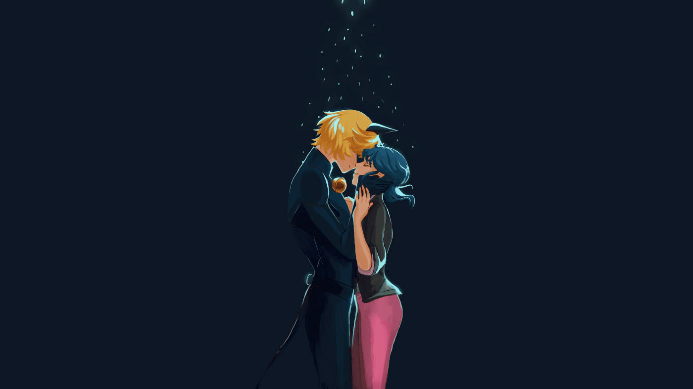 Ladybug And Cat Noir Romantic Hug Wallpaper