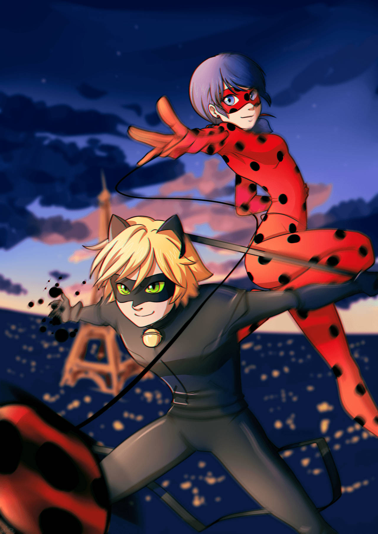 Ladybug And Cat Noir Show Off In Paris Wallpaper