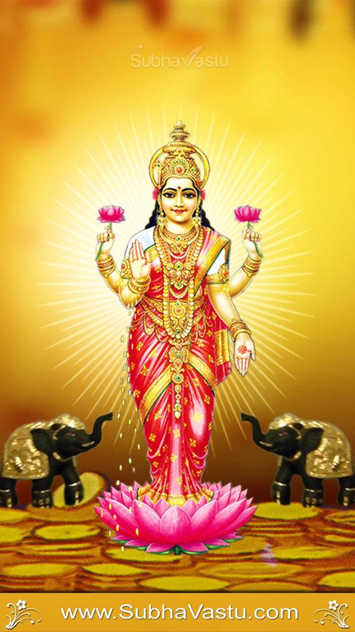 Lakshmi With Golden Black Elephants Wallpaper